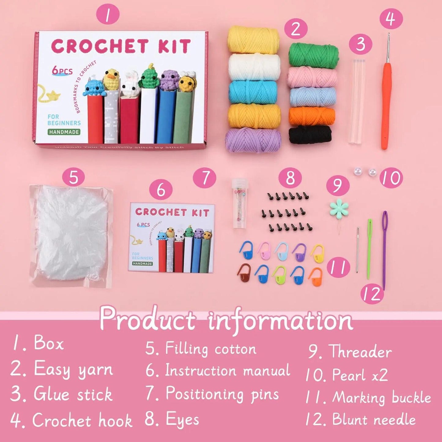 Cute Crochet Bookmark Kit with Step-by-Step Video Tutorials