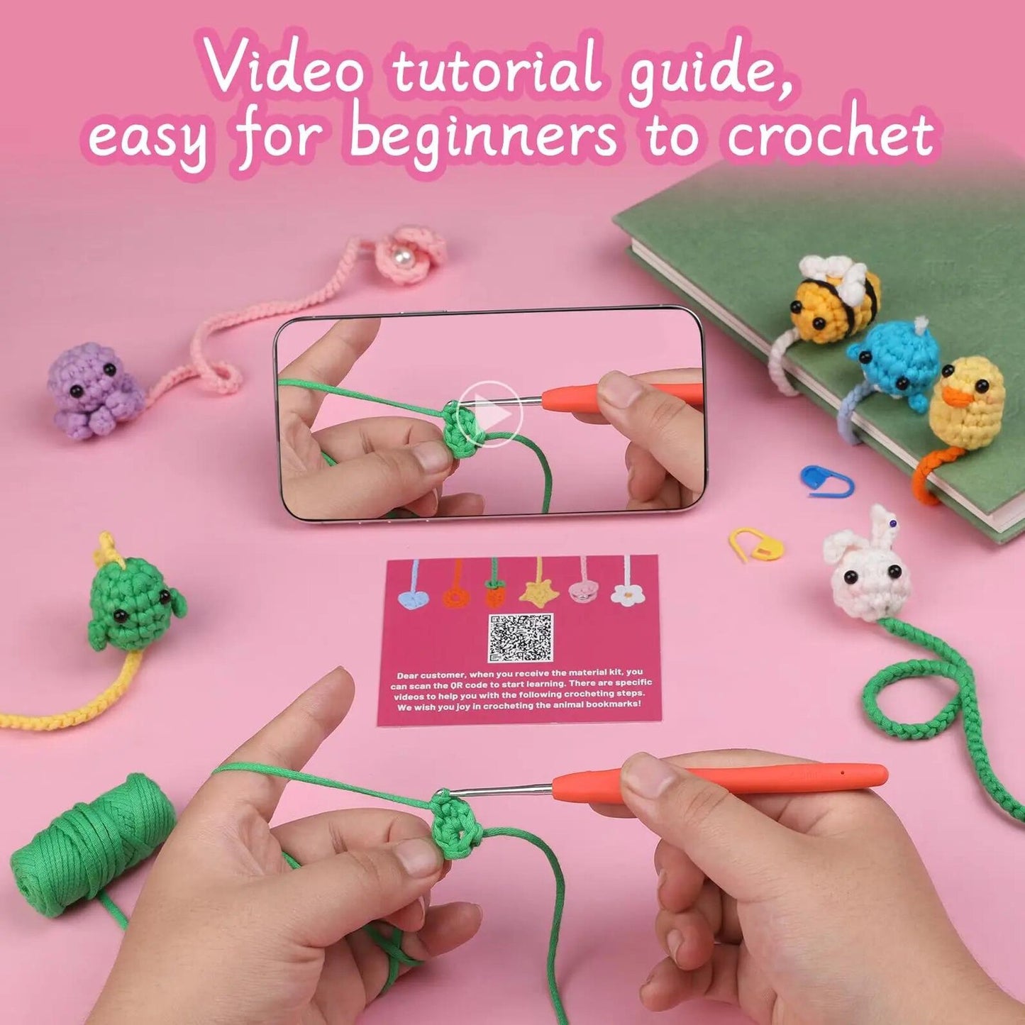 Cute Crochet Bookmark Kit with Step-by-Step Video Tutorials