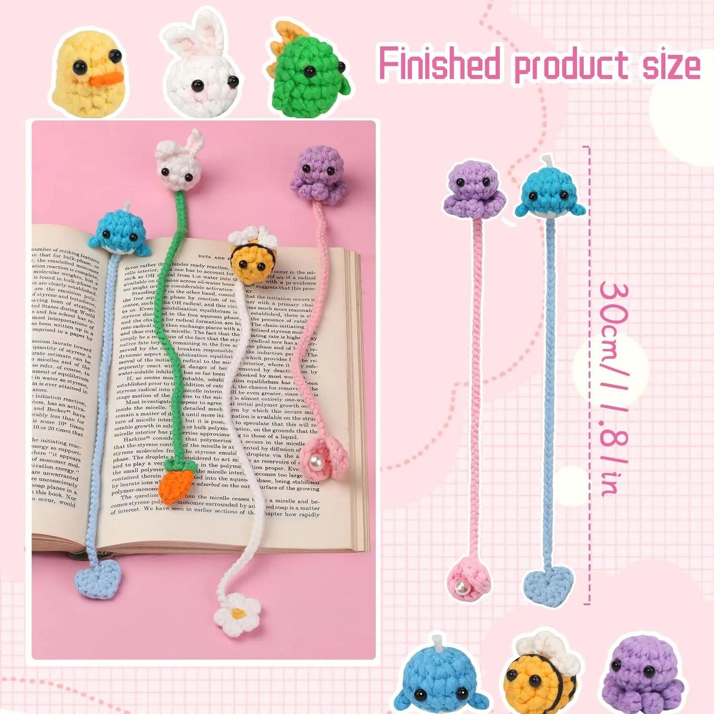 Cute Crochet Bookmark Kit with Step-by-Step Video Tutorials