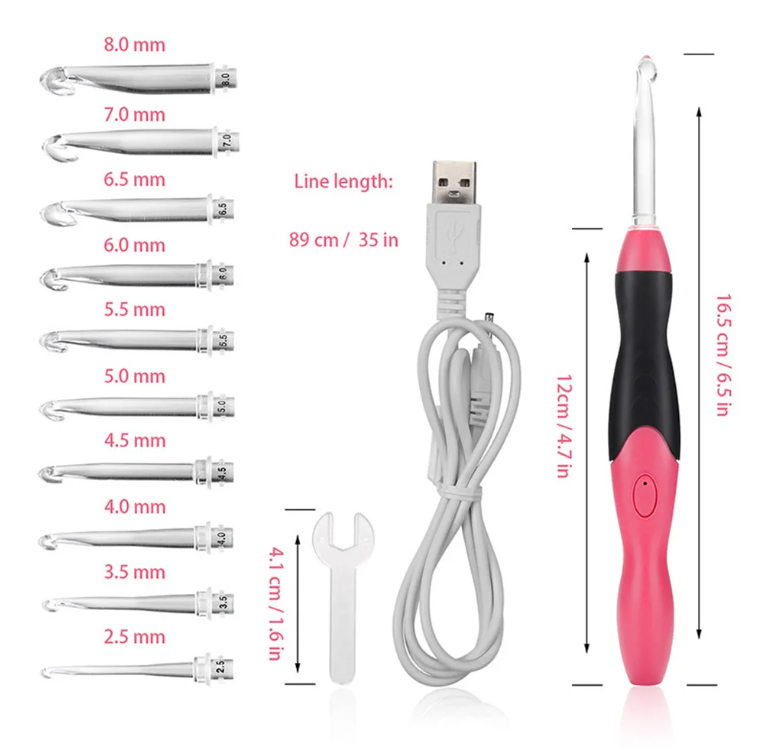 Light Up LED Crochet Hooks 11 hook sizes